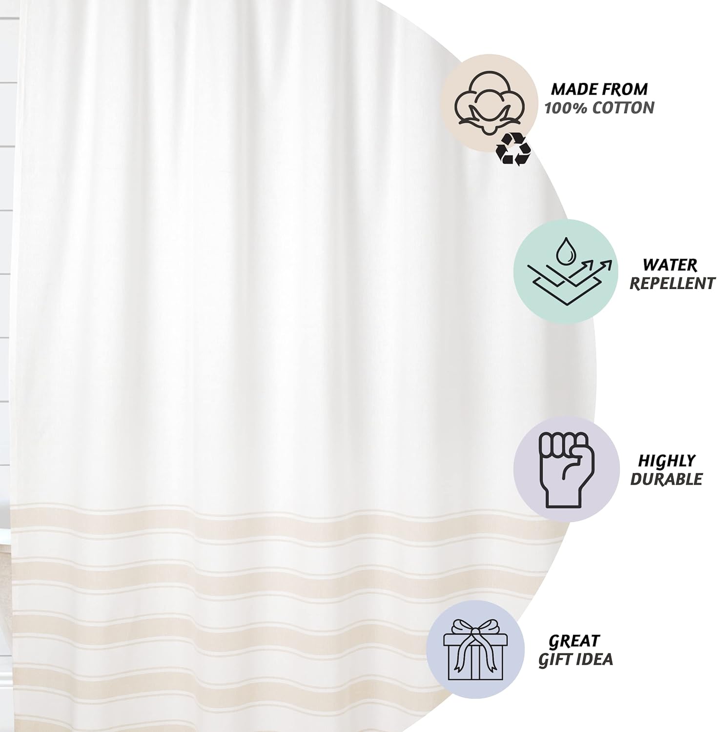 Folkulture 72" x 72" Shower Curtains - Cabana Stripe - Taupe