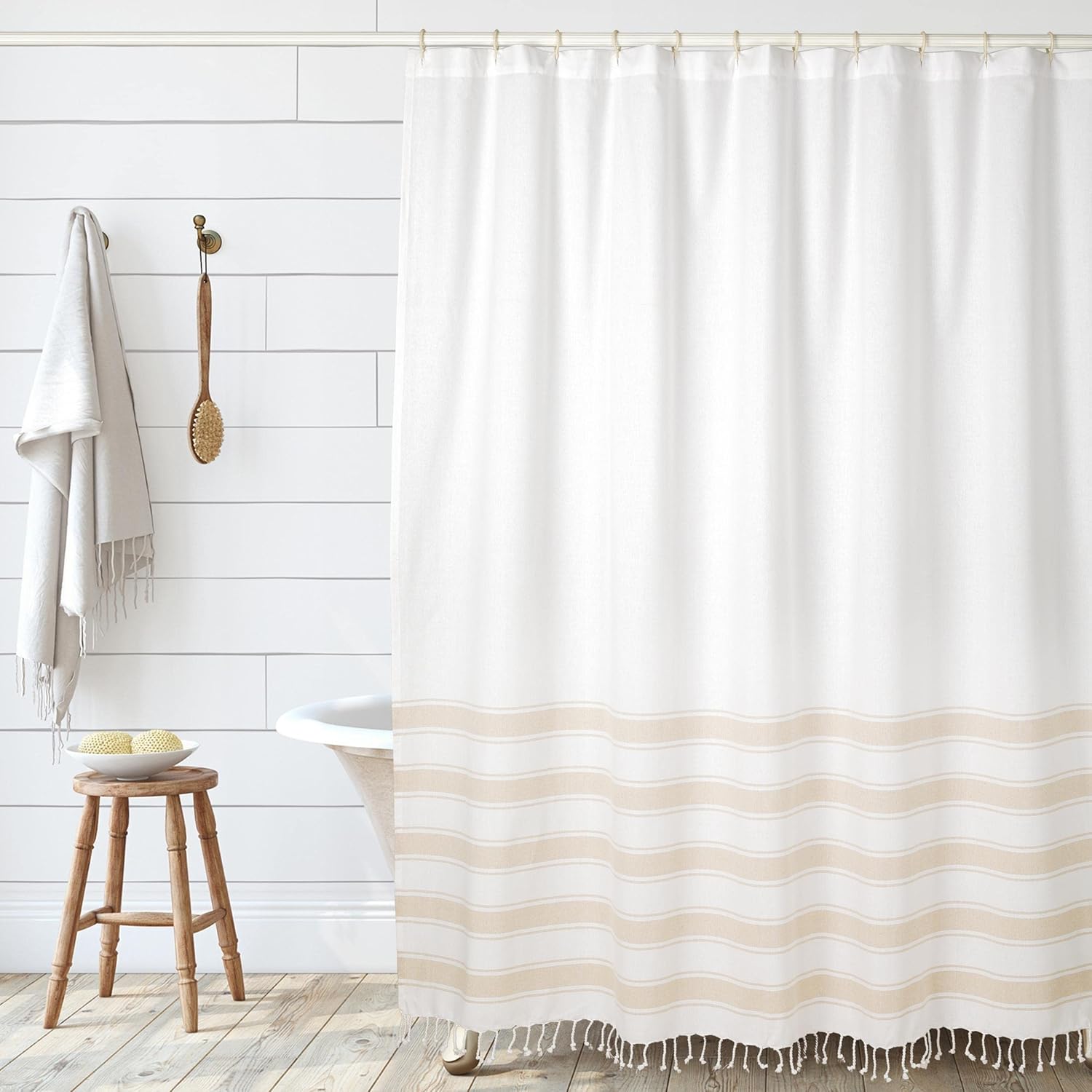 Folkulture 72" x 72" Shower Curtains - Cabana Stripe - Taupe