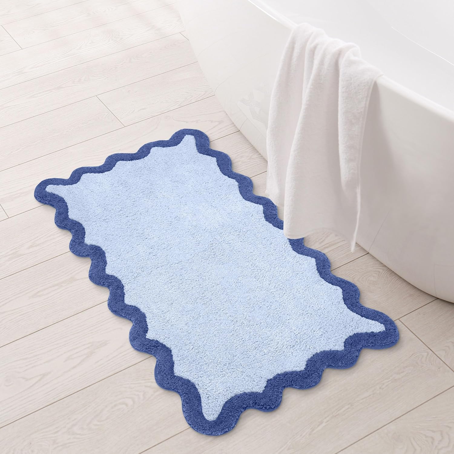 Folkulture 20 X 32" Scallop Bathrugs 100% Cotton Blue Bell