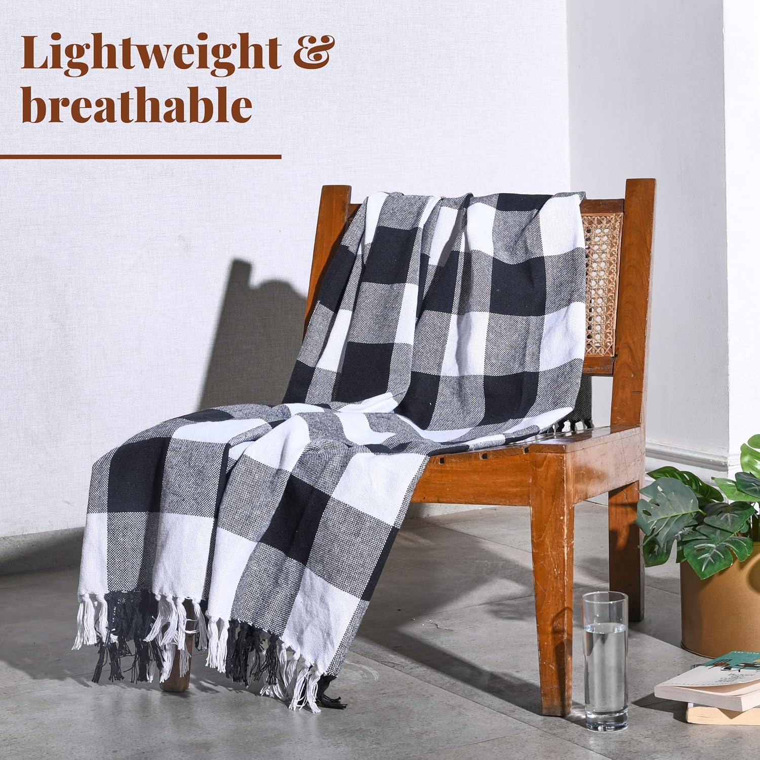 Folkulture 50 X 60" Throws 100% Recycled Cotton Checkered  - Black