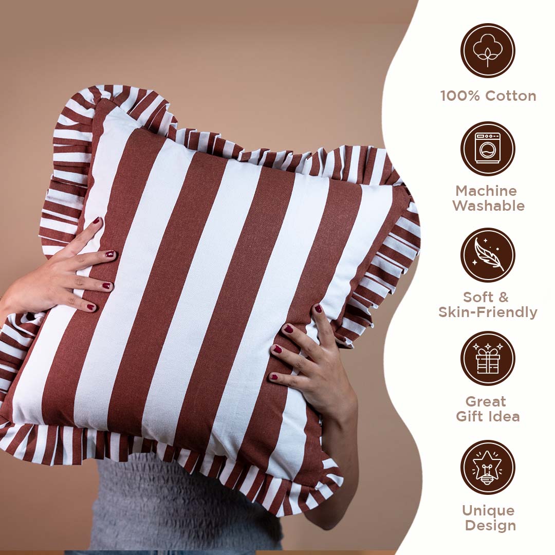 Folkulture 18 X 18" Set of 2 Cushion Cover Ruffle Stripes Printed - Espresso